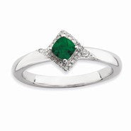 Sterling Silver Polished Created Emerald & Diamond Ring