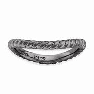 Sterling Silver Polished Black-plate Wave Ring
