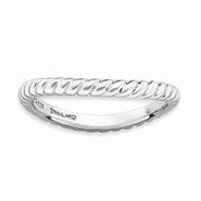 Sterling Silver Polished Rhodium-plate Wave Ring