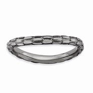 Sterling Silver Polished Black-plate Wave Ring