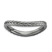 Sterling Silver Polished Black-plate Wave Ring