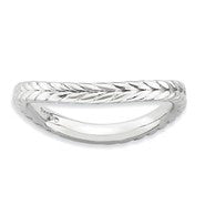Sterling Silver Polished Rhodium-plate Wave Ring