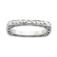 Sterling Silver Polished Rhodium-plate Square Ring