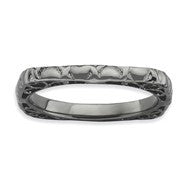 Sterling Silver Polished Black-plate Square Ring