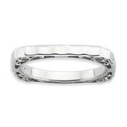 Sterling Silver Polished Rhodium-plate Square Ring