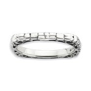Sterling Silver Polished Antiqued Square Ring