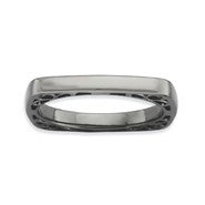 Sterling Silver Polished Black-plate Square Ring