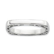 Sterling Silver Polished Rhodium-plate Square Ring