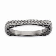 Sterling Silver Polished Black-plate Square Ring
