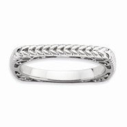Sterling Silver Polished Rhodium-plate Square Ring