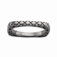 Sterling Silver Polished Black-plate Square Ring