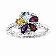 Sterling Silver Gemstone & Diamond Ring