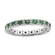Sterling Silver Polished Created Emerald & Diamond Ring