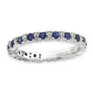 Sterling Silver Polished Created Sapphire & Diamond Ring