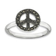 Sterling Silver Marcasite Peace Sign Ring