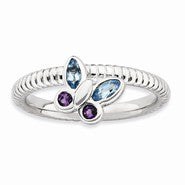 Sterling Silver Amethyst & Blue Topaz Butterfly Ring