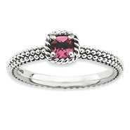 Sterling Silver Checker-cut P. Tourmaline Antiqued Ri, Size 7, Jewelry Ring