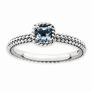 Sterling Silver Checker-cut Blue Topaz Antiqued Ring
