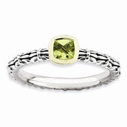 Sterling Silver & 14k Yellow Gold Checker-cut Peridot Antiqued Ring