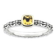 Sterling Silver & 14k Checker-cut Citrine Antiqued Ri, Size 8, Jewelry Ring