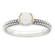 Sterling Silver & 14k Yellow Gold White Agate Antiqued Ring