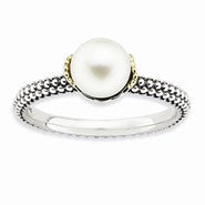 Sterling Silver & 14k 7.0-7.5mm White Pearl Ring