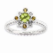 Sterling Silver Peridot, Citrine & Diamond Stackable Ring