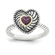 Sterling Silver & 14k Yellow Gold Rhodium Garnet Antiqued Ring