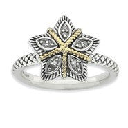 Sterling Silver & 14k Yellow Gold & Diamond Antiqued Ring