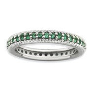 Sterling Silver Polished Created Emerald Eternity Rin, Size 7, Jewelry Ring