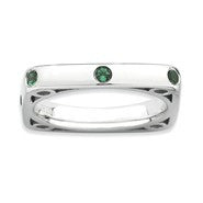 Sterling Silver Polished Created Emerald Square Ring