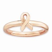 18k Rose Gold Plated Sterling Silver Awareness Ribbon, Size 6, Jewelry Ring