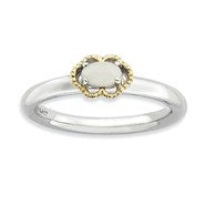 Sterling Silver & 14k Yellow Gold White Agate Polished Ring