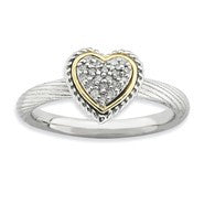 Sterling Silver & 14k Yellow Gold Diamond Heart Ring