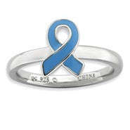 Sterling Silver Blue Enameled Awareness Ribbon Ring