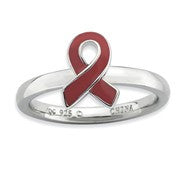 Sterling Silver Red Enameled Awareness Ribbon Ring