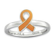 Sterling Silver Orange Enameled Awareness Ribbon Ring