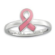 Sterling Silver Pink Enameled Awareness Ribbon Ring