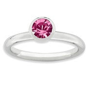 Sterling Silver High 5mm October Swarovski Ring