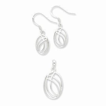 Sterling Silver Polished Fancy Oval Dangle Earrings