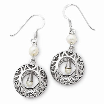 Sterling Silver Antiqued Pearls of Wisdom Dangle Earrings