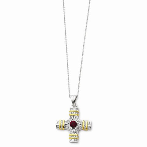 Sterling Silver & Gold-Plated Red & Clear CZ Wisdom Necklace