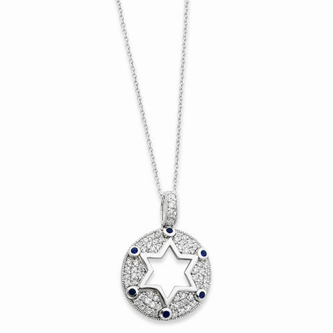 Sterling Silver Blue & Clear CZ Star Of David Necklace
