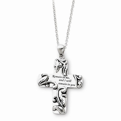 Sterling Silver Antiqued Remain Me Cross Necklace