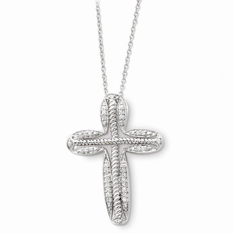 Sterling Silver April CZ Birthstone Message Of The CrossNecklace