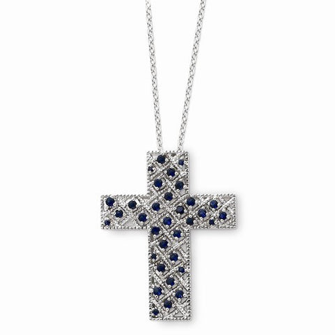 Sterling Silver Sept CZ Birthstone Message Of The CrossNecklace