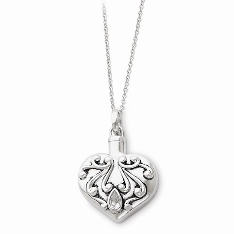 Sterling Silver Antiqued Heart Remembrance Ash Holder Necklace