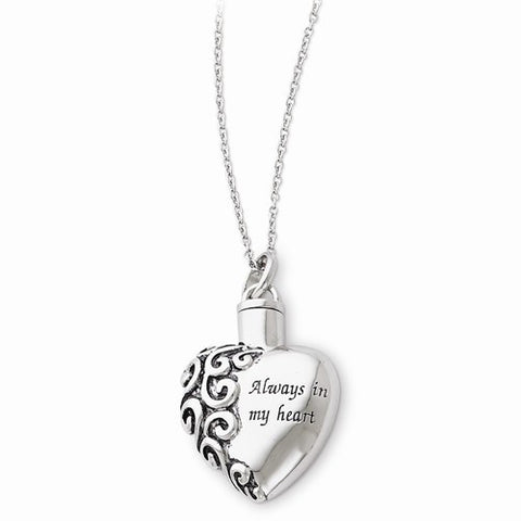 Sterling Silver Antiqued Heart Remembrance Ash Holder Necklace