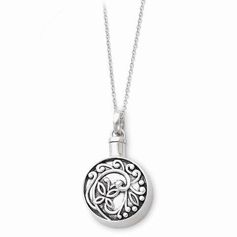 Sterling Silver Antiqued Circle Remembrance Ash Holder Necklace