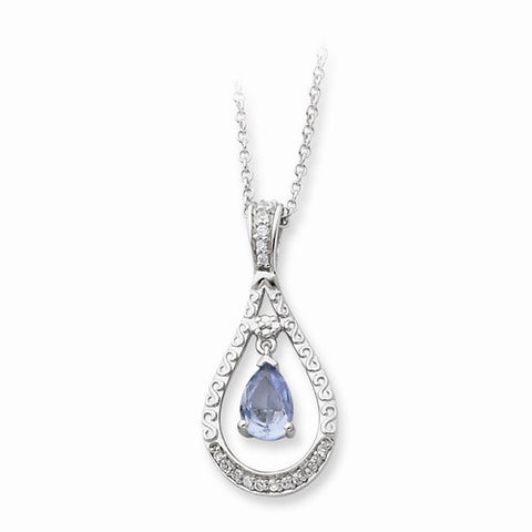 Sterling Silver Mar CZ Stone Never Forget Tear Birthstone Necklace